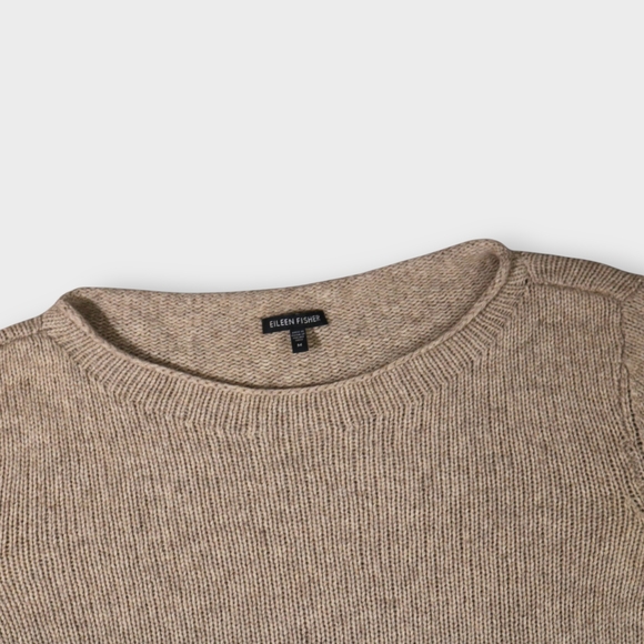 Eileen Fisher Women’s Sweater Boat Neck Yak Wool Blend Beige Size M Crop Style - Picture 2 of 11